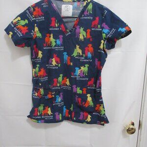 Dog Is Good Womens veterinary scrubs Cherokee rainbow pride diversity XS Navy